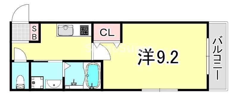 モレス・ヴィラ尼崎(1K/1階)の間取り写真