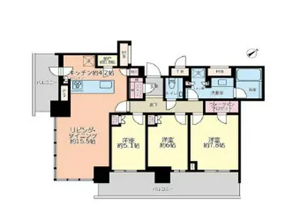 ブリリアタワー浜離宮(3LDK/24階)の間取り写真