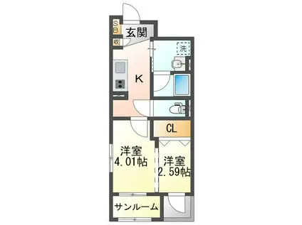 クレアール(1K/1階)の間取り写真