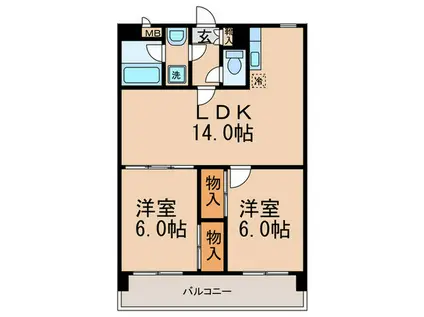 エスポアール香椎南(2LDK/2階)の間取り写真