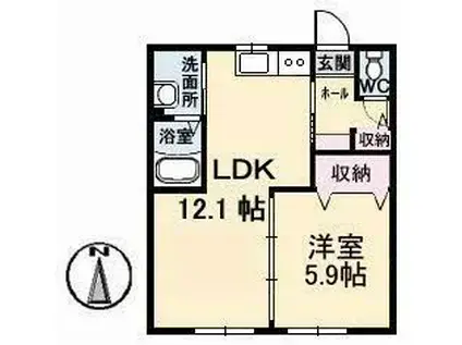 グランセフィラB棟(1LDK/1階)の間取り写真