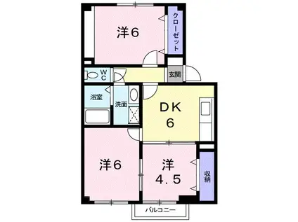 ヴィル・ブランシェ(3DK/1階)の間取り写真