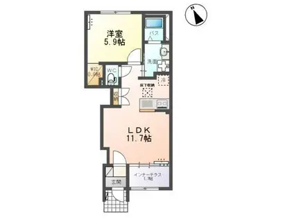 クレストコートII(1LDK/1階)の間取り写真