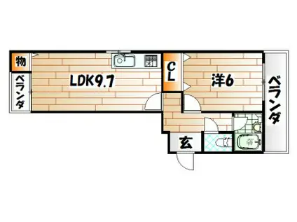 ディアライフ千防(1LDK/1階)の間取り写真