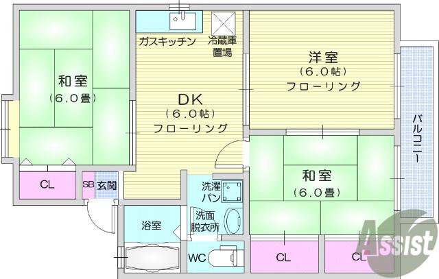 セジュール雷Ⅰ(3DK/1階)の間取り写真