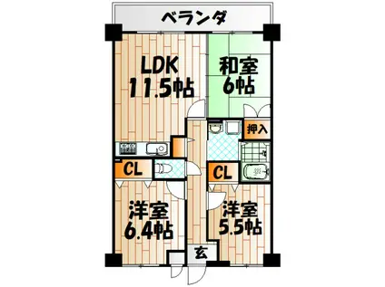 ルワージュ天神町(3DK/4階)の間取り写真