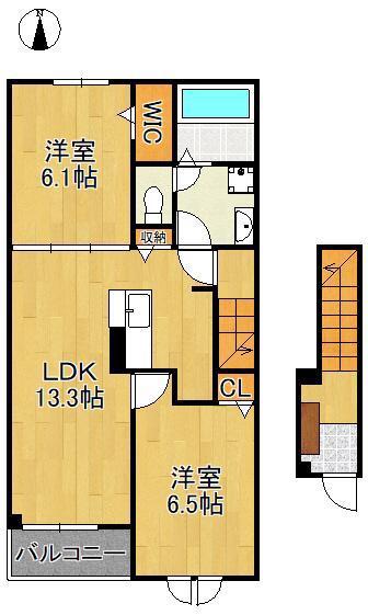 ジェイ・ヴィルタス6(2LDK/2階)の間取り写真