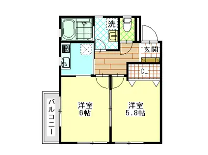 LIBERTY扇町(2K/2階)の間取り写真
