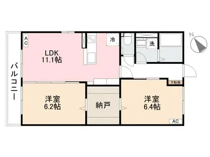 グランリーヴ西宝(2LDK/2階)の間取り写真