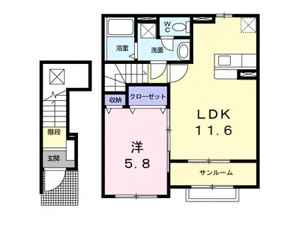 ペルラI(1LDK/2階)の間取り写真