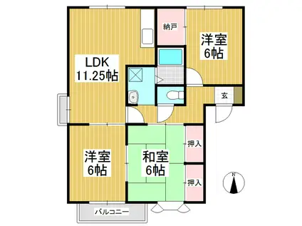 グリーンハイツミヤザワA棟(3LDK/2階)の間取り写真