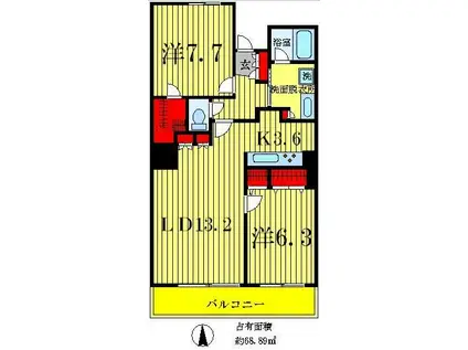 ヴィナシス金町タワーレジデンス(2LDK/7階)の間取り写真