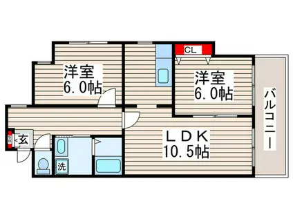 第6ドミール森田(2LDK/4階)の間取り写真