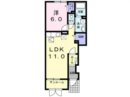 サウススプリング(1LDK/1階)の間取り写真