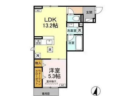 トリシアことひら(1LDK/1階)の間取り写真