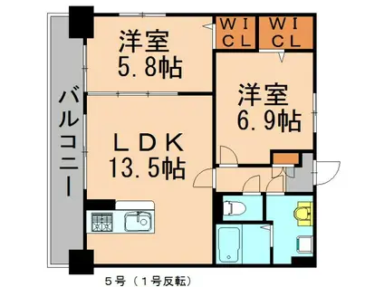 ルミエール箱崎駅前(2LDK/5階)の間取り写真