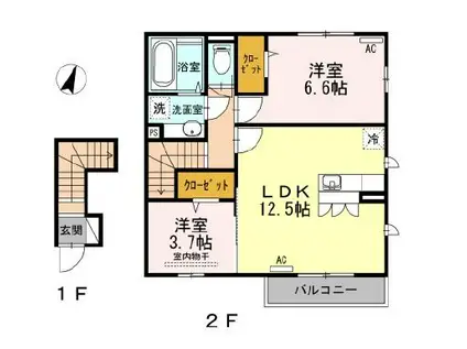 グランアルブル石神井公園(1LDK/2階)の間取り写真