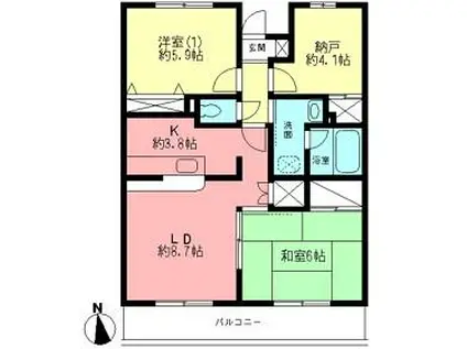 シャトレー上落合(3LDK/1階)の間取り写真