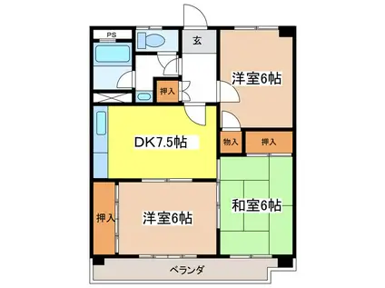 芳川平田南コーポ(3DK/1階)の間取り写真