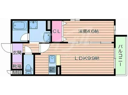 LIEBE岸部(1LDK/3階)の間取り写真