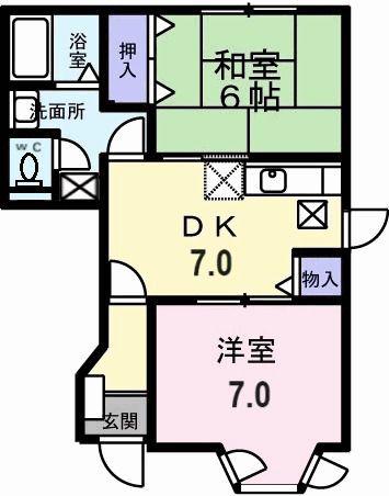 コーポロアールB(2DK/1階)の間取り写真
