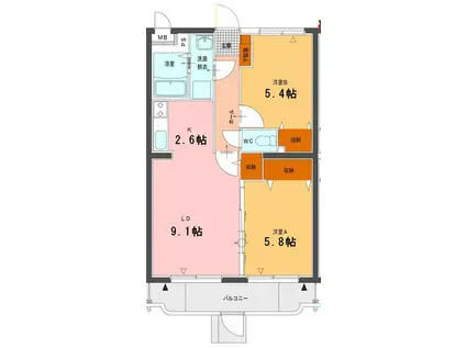 プランドール柳原(2LDK/1階)の間取り写真