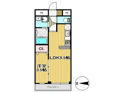 第2五橋ライフ(1LDK/3階)の間取り写真