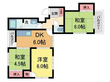 レジデンス宝塚(3DK/2階)の間取り写真