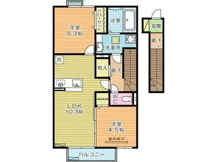 CLAIR下城野(2LDK/2階)の間取り写真