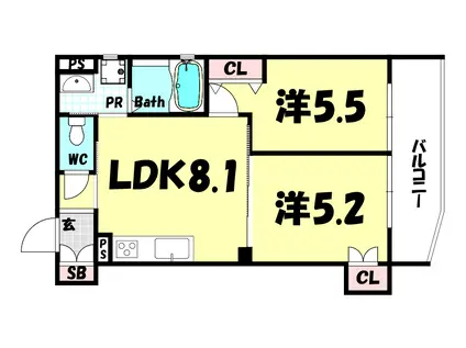フォレストクリエオーレ中島通(2LDK/2階)の間取り写真
