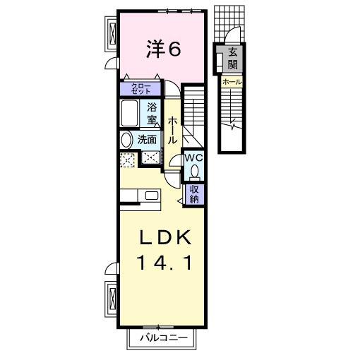 辻ヶ花弐番館(1LDK/2階)の間取り写真