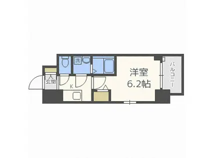 エスリード中之島ザ・コア(1K/2階)の間取り写真