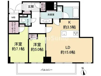 ウェルブライト博多ステーション(2LDK/14階)の間取り写真