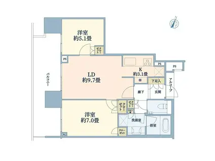 二子玉川ライズタワー&レジデンスタワーセントラル(2LDK/27階)の間取り写真