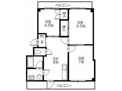 アルカーサル(3DK/2階)の間取り写真