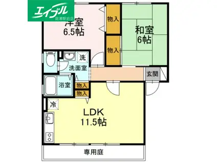 ハイカムール花尻A棟(2LDK/1階)の間取り写真