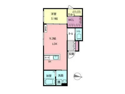 FELICE駅南III(1LDK/2階)の間取り写真