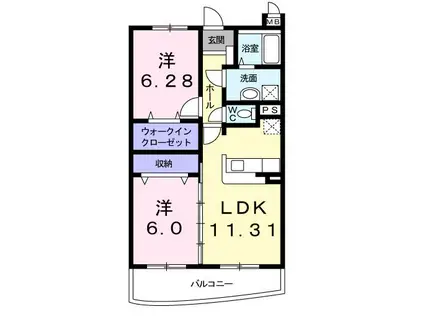 アベニール三鷹 R(2LDK/2階)の間取り写真