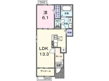 イリーデII(1LDK/1階)の間取り写真