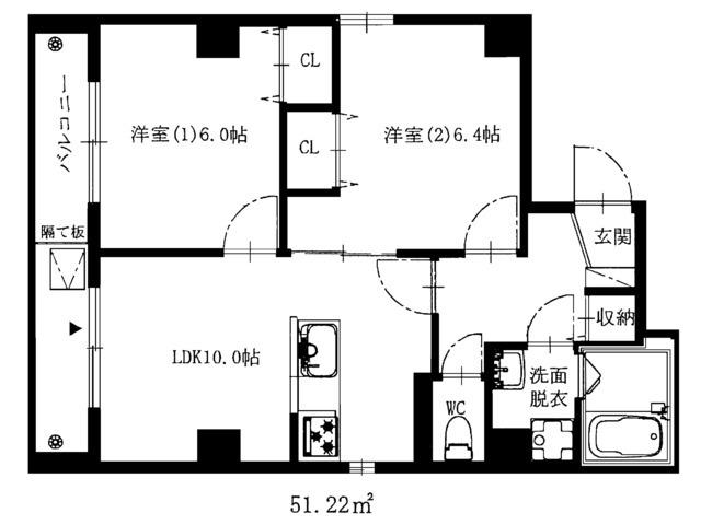 JUタワーフロントKINSHICHO(2LDK/11階)の間取り写真