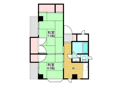 ビスタ服部(2K/4階)の間取り写真