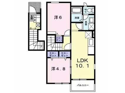 ヴィラ・弥生桜E(2LDK/2階)の間取り写真