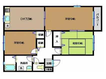 グレースタウン1番館(3DK/1階)の間取り写真