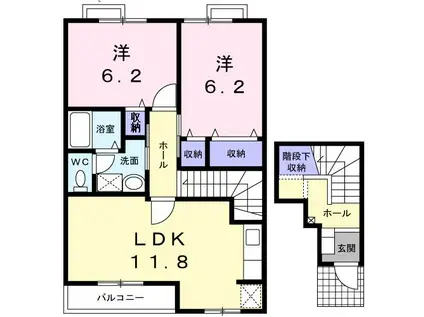 ブリュレ(2LDK/2階)の間取り写真