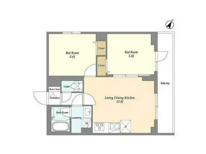 ドゥーエ曳舟II(2LDK/4階)の間取り写真