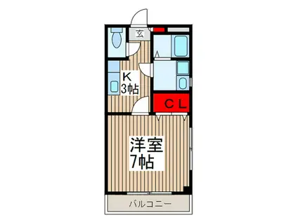 ウッドベル(1K/2階)の間取り写真