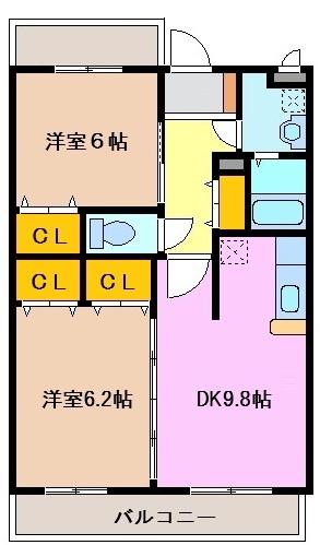 ショコラブラン(2DK/1階)の間取り写真