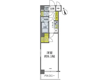 パレステュディオ白金高輪(1K/5階)の間取り写真