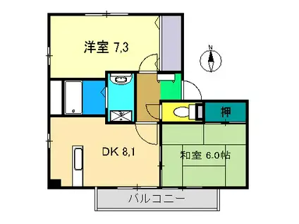 コートシマB棟(2DK/2階)の間取り写真