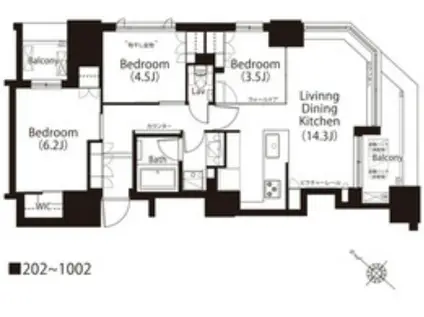 フレンシア築地(3LDK/5階)の間取り写真